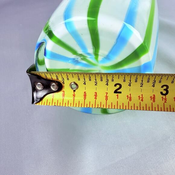Hand Blown Art Glass Vase 13.5” Blue Green White Ribbon Stripe Murano Style - Picture 9 of 9